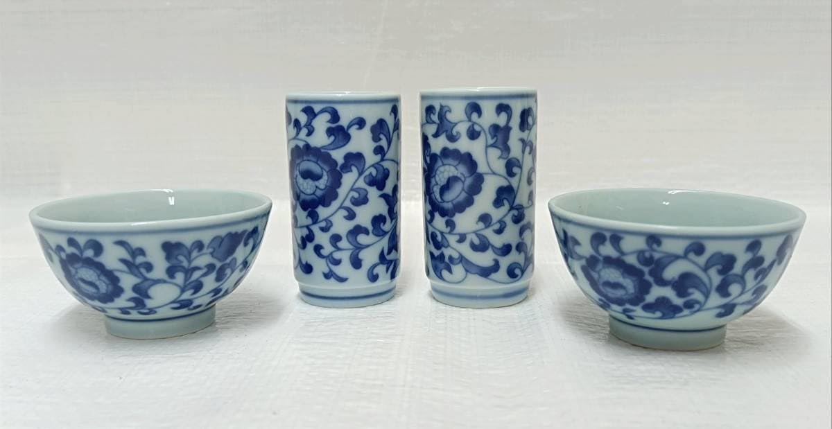 Amazon.co.jp: 茶器 台湾 宣龍建展窯 染付青華唐草紋 急須茶器セット